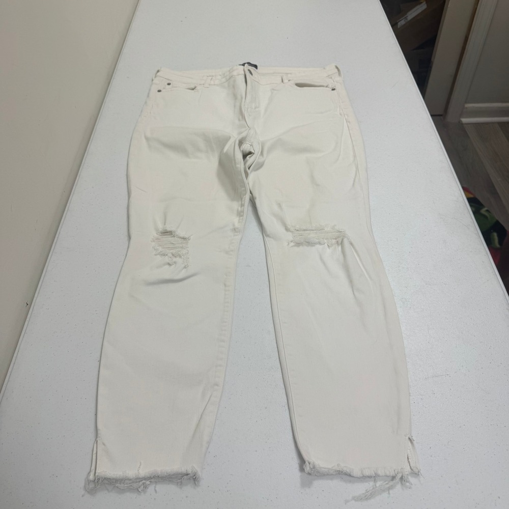 Gap Denim Legging White‎ Distressed Skinny Jeans Ripped Knee Raw Hem Size 33 Reg